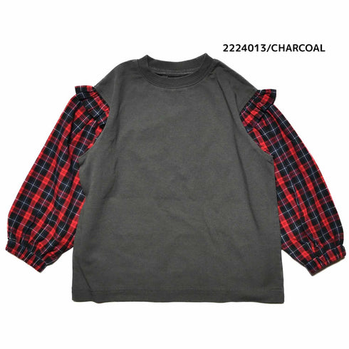 【130~150】★NEEDLEWORKS★天竺袖ローンチェックロンT(2224013j)